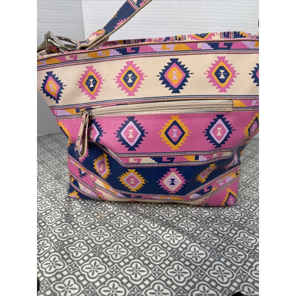 Simply Southern Large Aztec Print Faux Leather Shoulder Bag Faint Scent/lavender